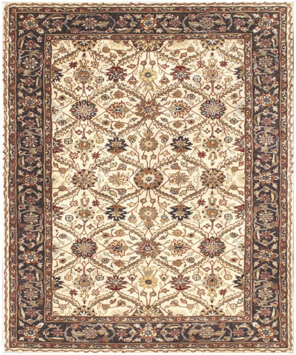 5' X 8' Ivory and Black Oriental Hand Tufted Non Skid Area Rug N270-558175