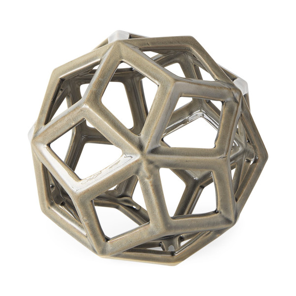 Khaki Crackle Glaze Ceramic Geometric Sculpture N270-392533