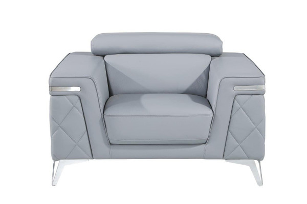 42" Light Gray And Silver Top Grain Leather Club Chair N270-534092