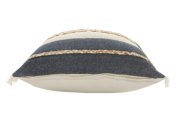 24" X 24" Denim Blue Tan And Taupe Jute Coastal Zippered Pillow N270-516725