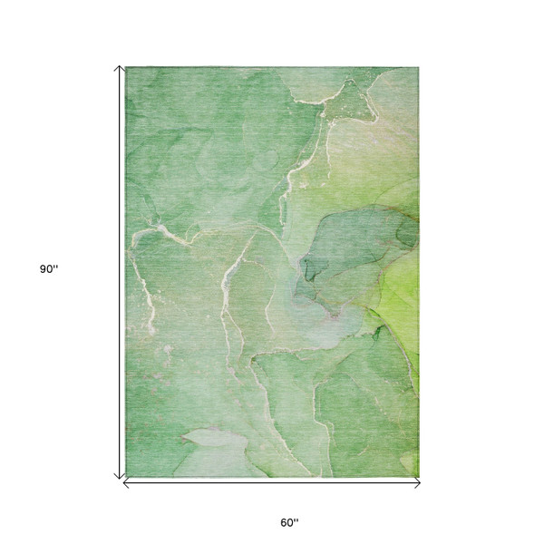 5' X 8' Green Abstract Washable Non Skid Indoor Outdoor Area Rug N270-559924