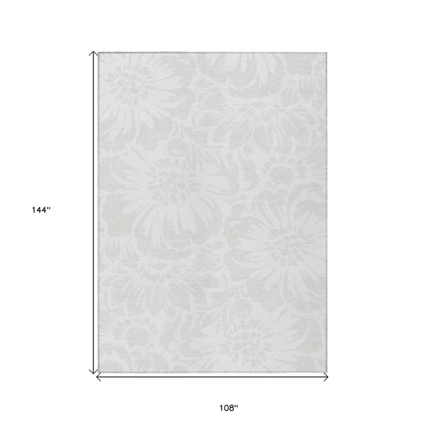 9' X 12' Ivory Floral Washable Non Skid Indoor Outdoor Area Rug N270-562468