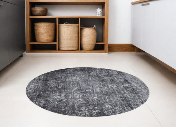 5' Black and Gray Round Chevron Non Skid Area Rug N270-548426
