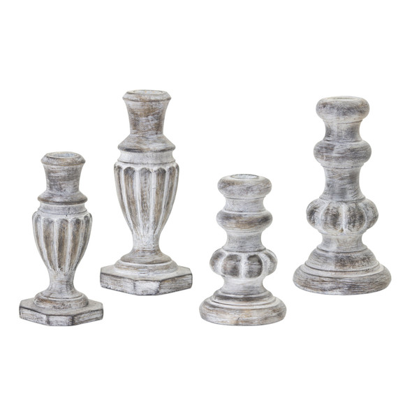 Set of Four White Washed Resin Tabletop Candle Sticks N270-517605