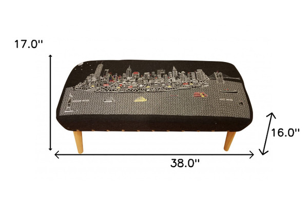 38" Gray Wool And Brown Ottoman N270-480539