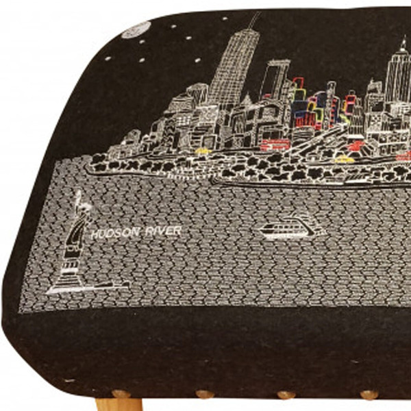 38" Gray Wool And Brown Ottoman N270-480539