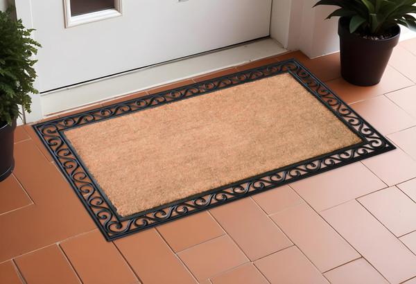 22" X 36" Natural and Black Coir Scrollwork Outdoor Door Mat N270-555253