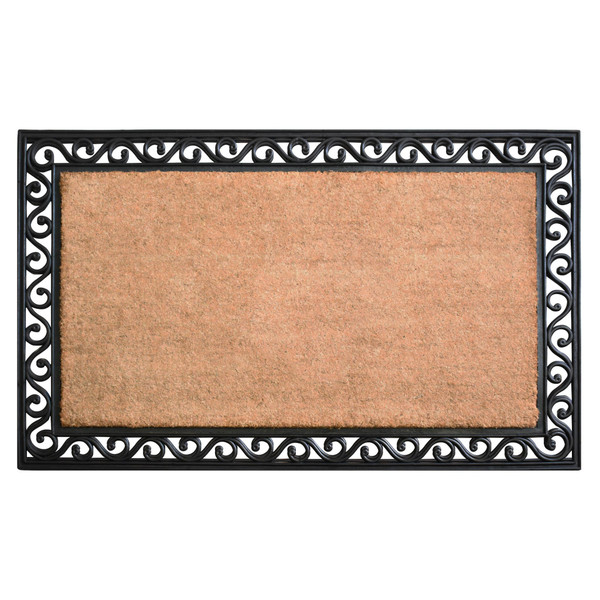 22" X 36" Natural and Black Coir Scrollwork Outdoor Door Mat N270-555253