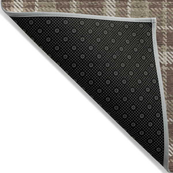 8' Runner Chocolate and Ivory Plaid Washable Non Skid Indoor Outdoor Runner Rug N270-563341