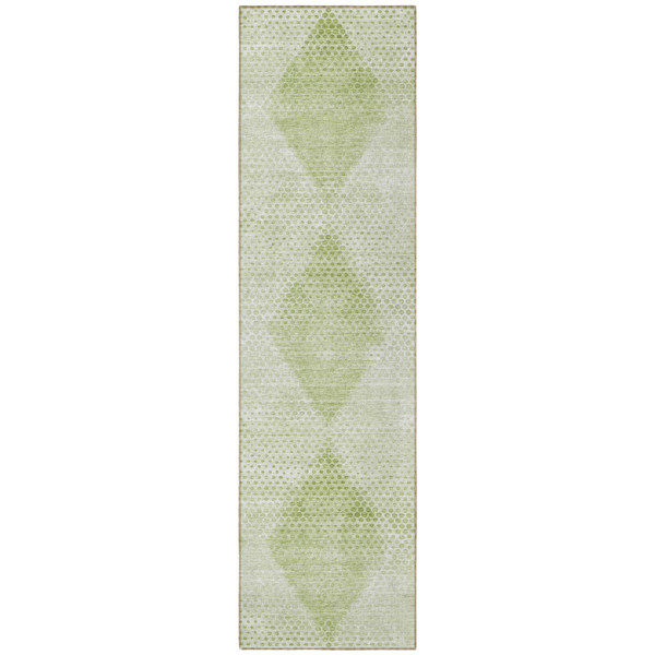 8' Runner Mint Green Geometric Washable Non Skid Indoor Outdoor Runner Rug N270-561787