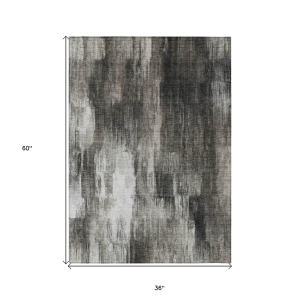 3' X 5' Gray and Black Abstract Washable Non Skid Indoor Outdoor Area Rug N270-563604