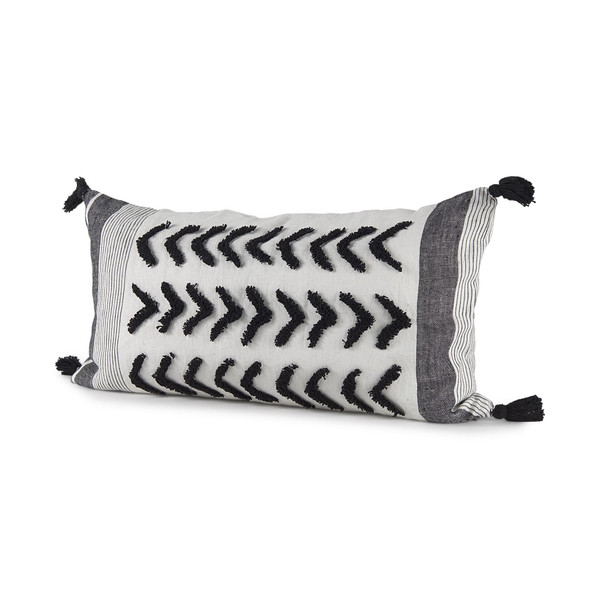 White And Gray Fringed Lumbar Pillow Cover N270-392334