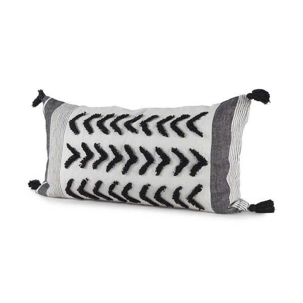 White And Gray Fringed Lumbar Pillow Cover N270-392334