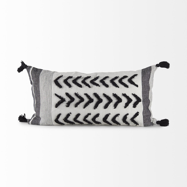 White And Gray Fringed Lumbar Pillow Cover N270-392334