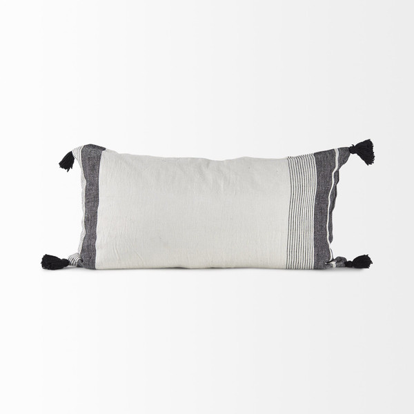 White And Gray Fringed Lumbar Pillow Cover N270-392334