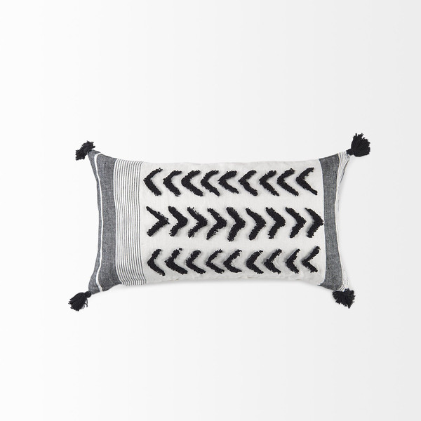 White And Gray Fringed Lumbar Pillow Cover N270-392334