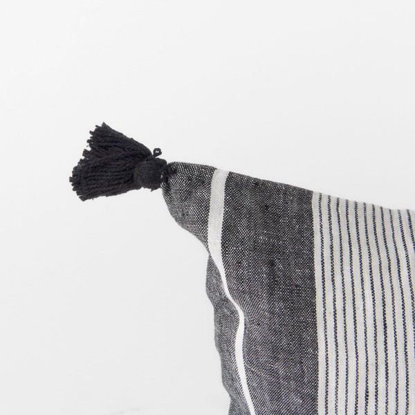 White And Gray Fringed Lumbar Pillow Cover N270-392334
