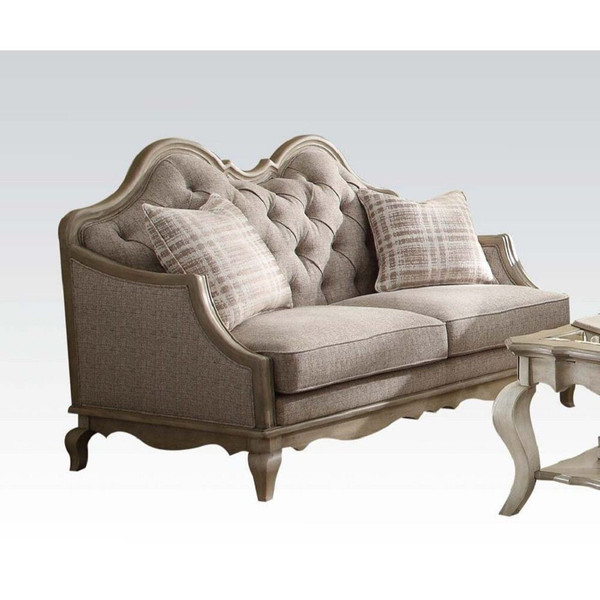 62" Beige And Brown Linen Loveseat and Toss Pillows N270-515747