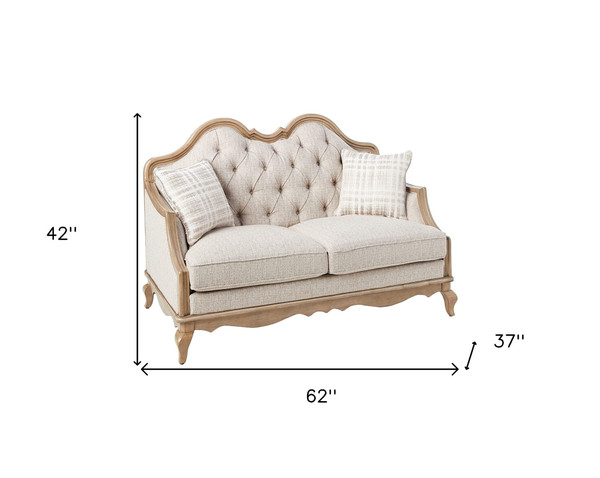 62" Beige And Brown Linen Loveseat and Toss Pillows N270-515747