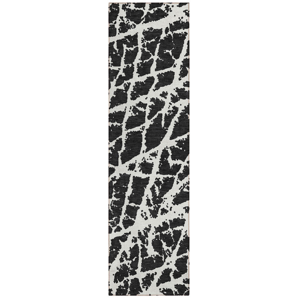 8' Runner Black and White Abstract Washable Non Skid Indoor Outdoor Runner Rug N270-559236