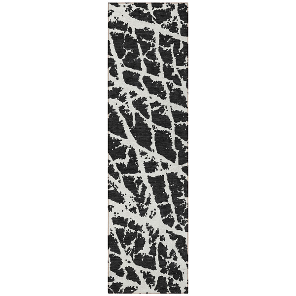 8' Runner Black and White Abstract Washable Non Skid Indoor Outdoor Runner Rug N270-559236