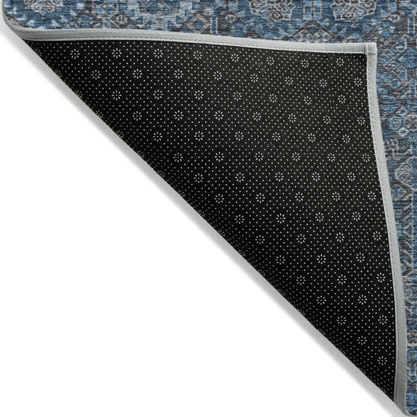 8' Round Blue and Black Round Floral Washable Non Skid Indoor Outdoor Area Rug N270-564307
