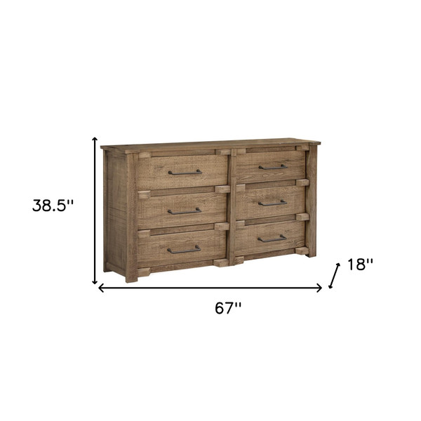 67" Natural Solid Wood Six Drawer Double Dresser N270-524605