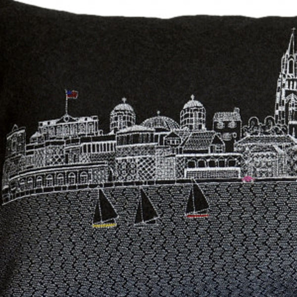 35" Black Charleston Nighttime Skyline Lumbar Decorative Pillow N270-482545