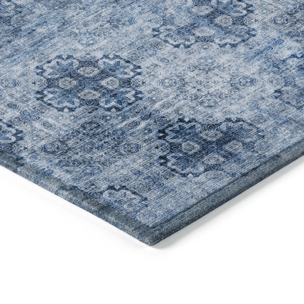 9' X 12' Navy Blue Floral Medallion Washable Non Skid Indoor Outdoor Area Rug N270-562969