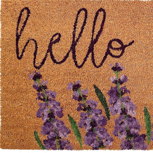 17" X 29" Natural Black and Purple Coir Floral Hello Outdoor Door Mat N270-555300
