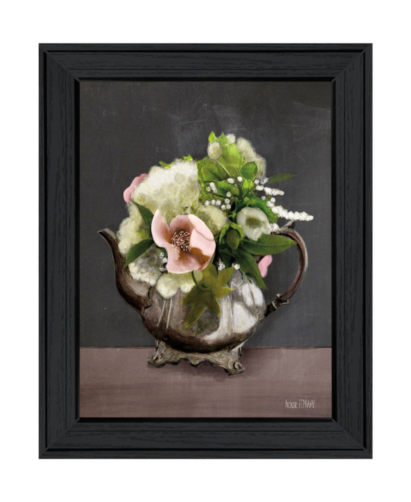 Vintage Floral Tea Pot 1 Black Framed Print Kitchen Wall Art N270-408097