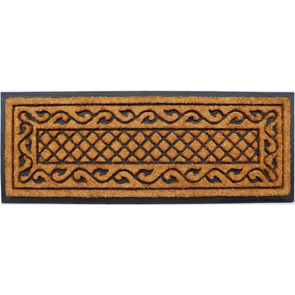 18" X 47" Beige and Black Rubber and Coir Outdoor Door Mat N270-572199