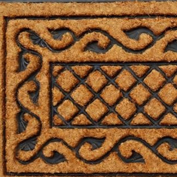 18" X 47" Beige and Black Rubber and Coir Outdoor Door Mat N270-572199