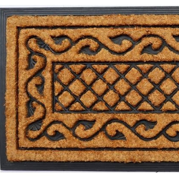 18" X 47" Beige and Black Rubber and Coir Outdoor Door Mat N270-572199