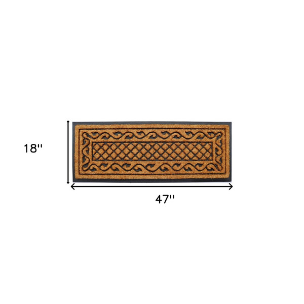 18" X 47" Beige and Black Rubber and Coir Outdoor Door Mat N270-572199