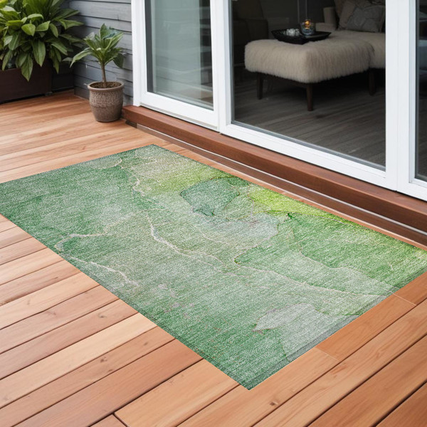 2' X 3' Green Abstract Washable Non Skid Indoor Outdoor Area Rug N270-559920
