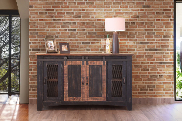 60" Black Solid Wood Cabinet Enclosed Storage Distressed TV Stand N270-528709