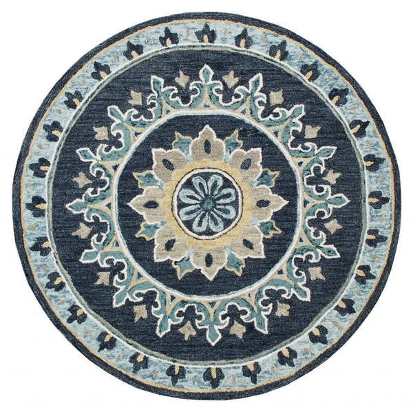 7' Round Blue Floral Medallion Area Rug N270-396268