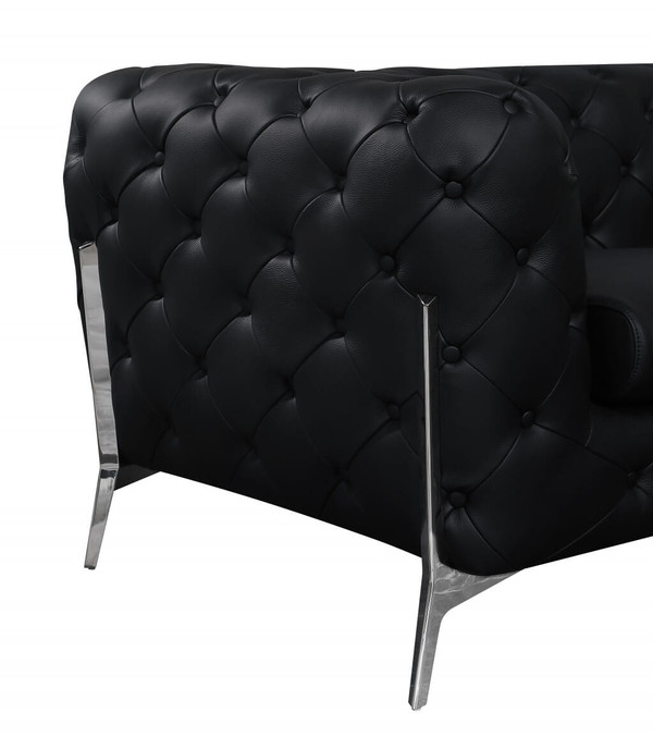 93" Black Italian Leather Chesterfield Sofa With Silver Legs N270-476526