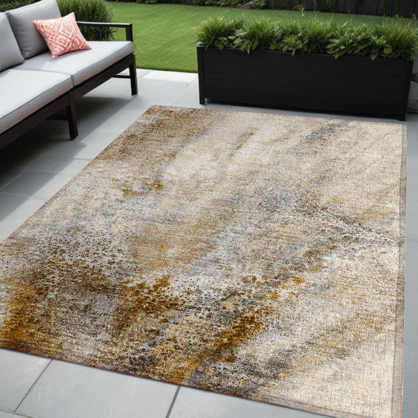 5' X 8' Brown Abstract Washable Non Skid Indoor Outdoor Area Rug N270-559572