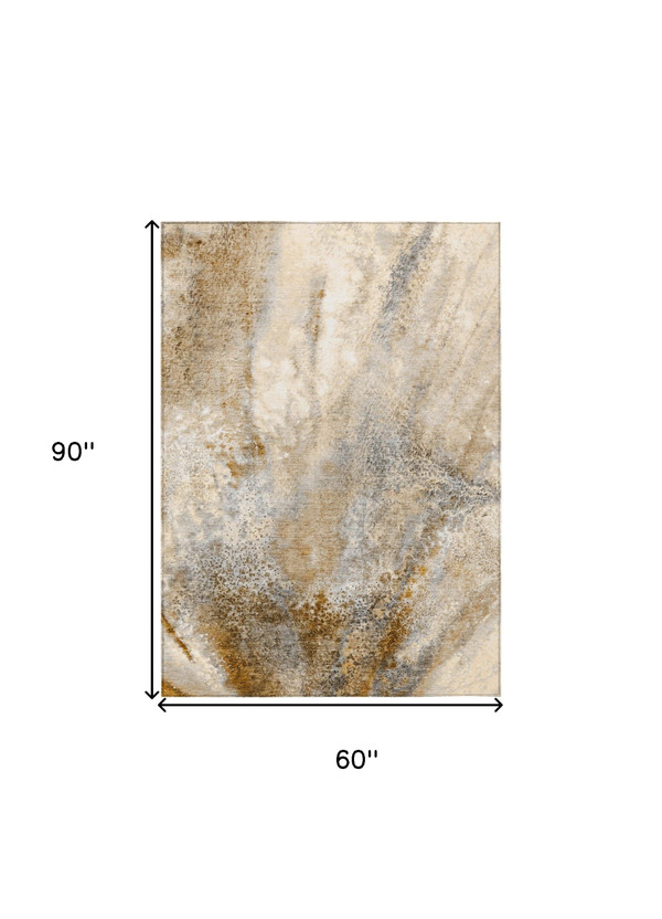 5' X 8' Brown Abstract Washable Non Skid Indoor Outdoor Area Rug N270-559572