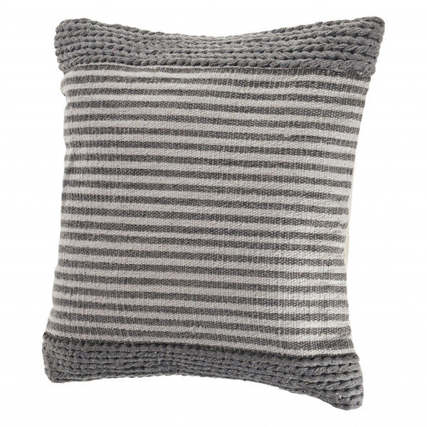 20" X 20" Gray And Ivory 100% Cotton Striped Zippered Pillow N270-517179