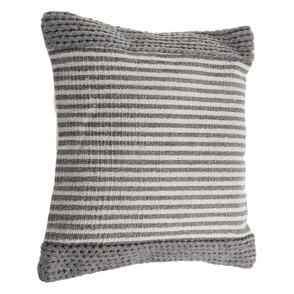 20" X 20" Gray And Ivory 100% Cotton Striped Zippered Pillow N270-517179