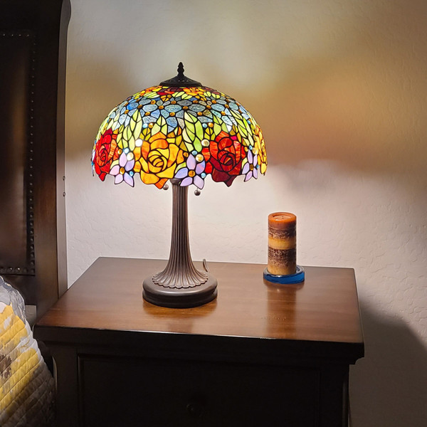 24" Dark Brown Metal Two Light Candlestick Table Lamp With Orange Shade N270-478131