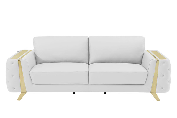 90" White Italian Leather Sofa With Gold Legs N270-491053