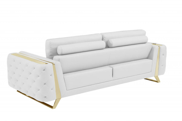 90" White Italian Leather Sofa With Gold Legs N270-491053