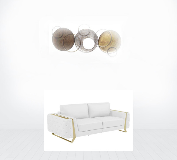 90" White Italian Leather Sofa With Gold Legs N270-491053