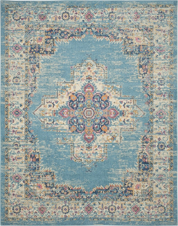 8' X 10' Light Blue Southwestern Power Loom Area Rug N270-385337