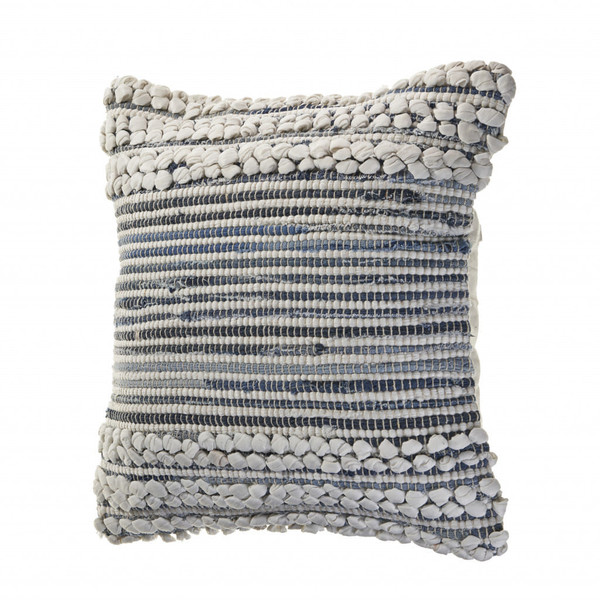 18" X 18" Blue And Ivory 100% Cotton Geometric Zippered Pillow N270-516925