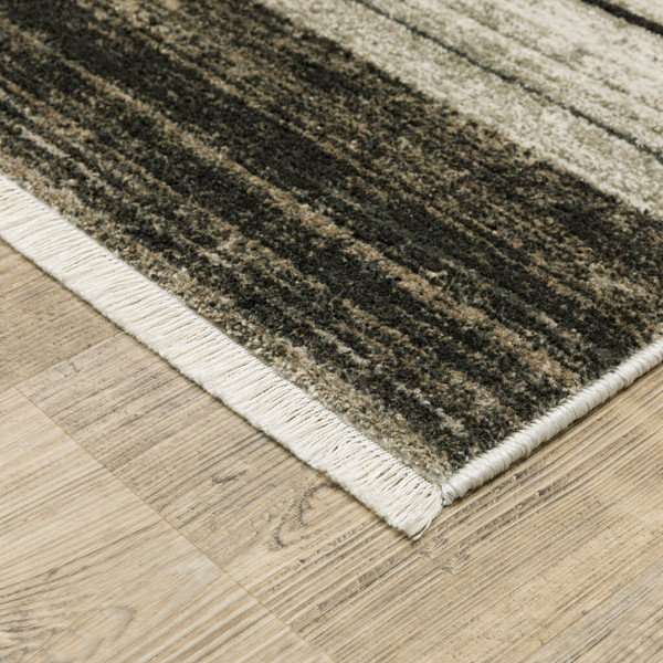 4' X 6' Beige Charcoal Brown Grey Tan Gold And Blue Geometric Power Loom Stain Resistant Area Rug W N270-510310